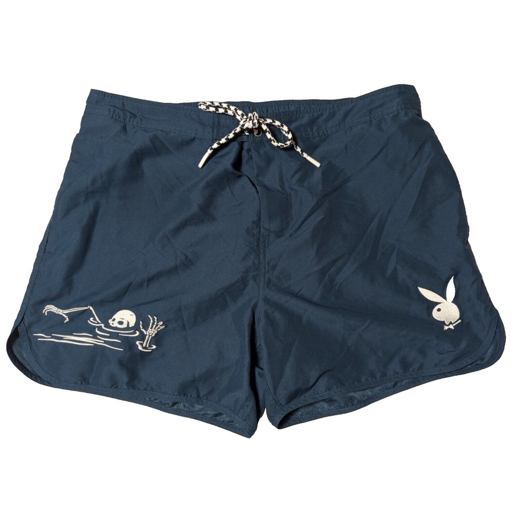 PLAYBOY BY PACSUN BAD LUCK SKELETON‎ Men Size XL Blue Board Shorts